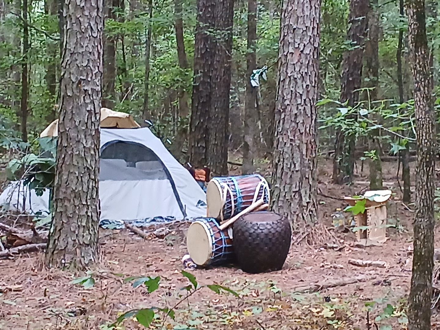 Ceremonial space with tent and drums